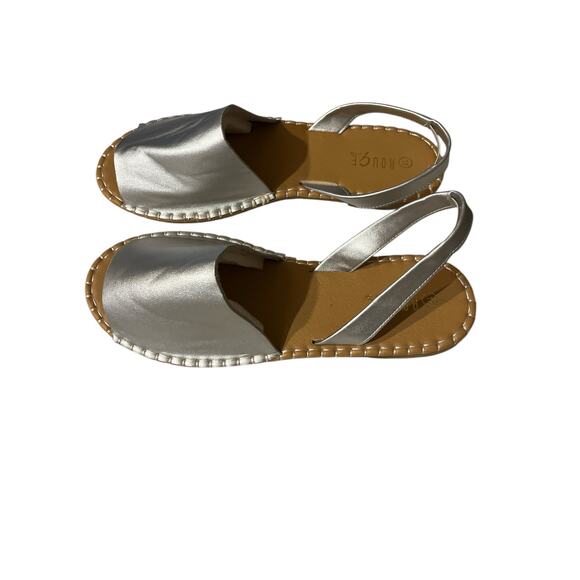 Rouge Helium Elastic  Slip On Silver Peep Toe Ankle Strap Flat Sandals 11 - Picture 5 of 10